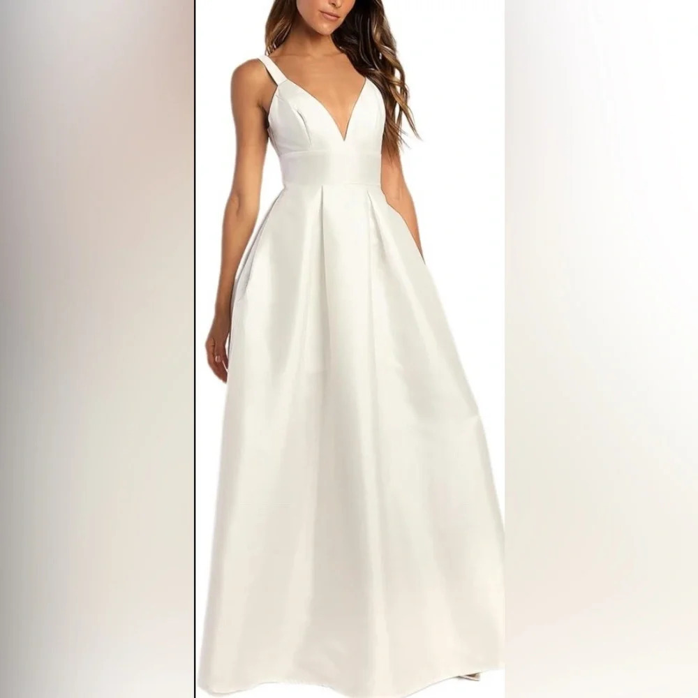Lulus Ready For Romance Ivory Pockets White Satin Wedding Ballgown Size L # 0312 - Picture 5 of 9